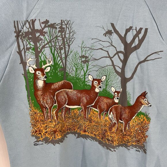 New 1990 Deadstock Deer Buck Doe Grand Illusion Blue Sweatshirt Medium Hunter - Picture 3 of 10